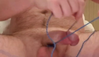 TYING MY BALLS and DICK, then CUM