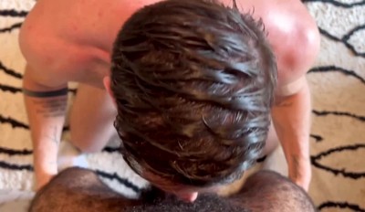 Super Hairy Muscle Bear Feeds Cock Sucker His Load