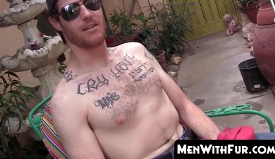 Outdoor solo jerk off with hairy kinky stud
