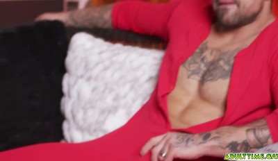 Buddies Ryan Bones and Troy River start jerking off together side-by-side