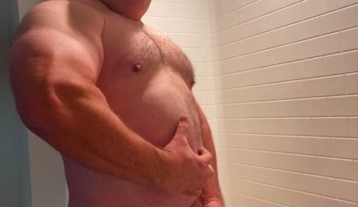 Bear Daddy been producing so much Semen that he gotta pump a load out before the gym.
