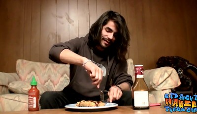 Straightie with long hair Devin Reynolds jerks off and cums