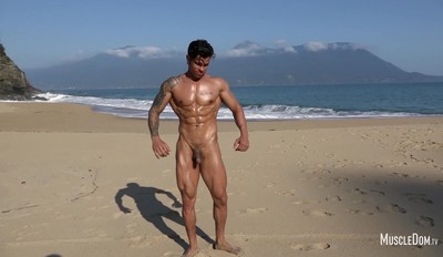 Sexy muscle worship on the beach
