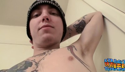 Tattooed straight thug Blinx plays with himself and pisses